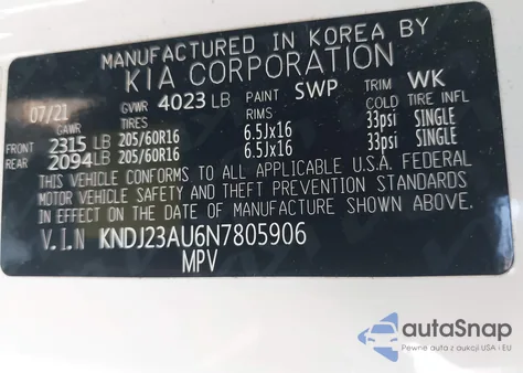 2022 Kia Soul Lx из США, поврежденный, VIN KNDJ23AU6N7805906